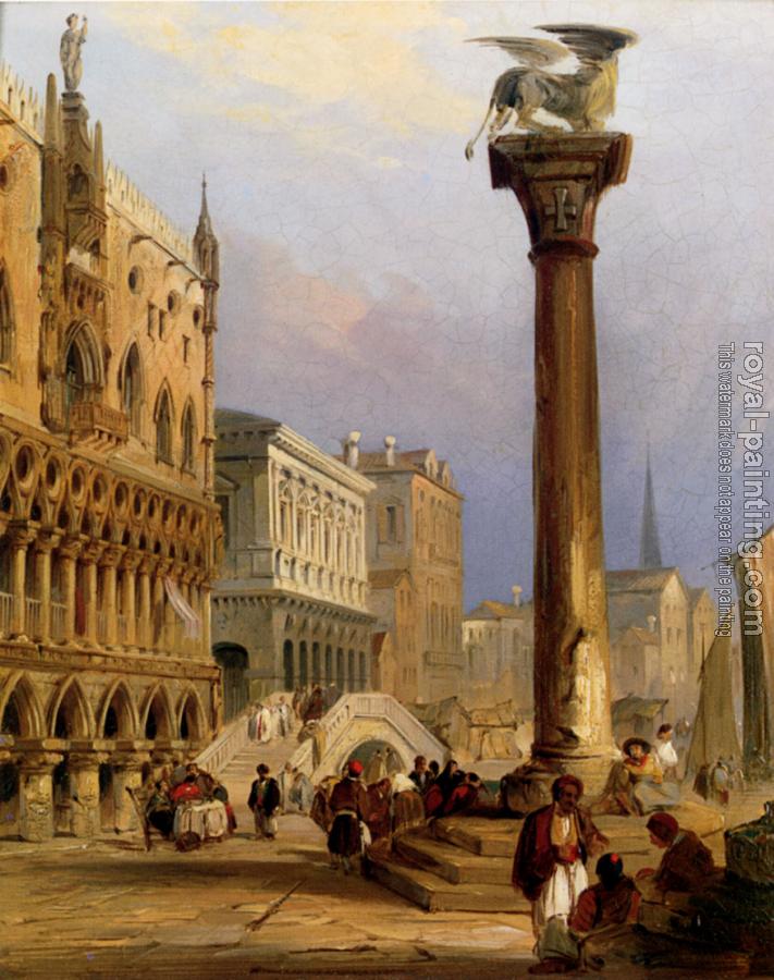 Edward Pritchett : A View Of St Marks Column And The Doges Palace Venice